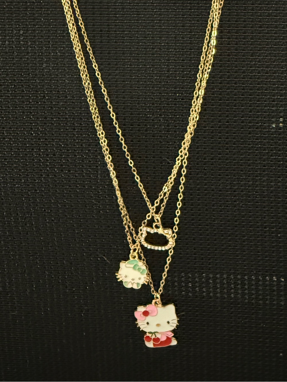 Hello Kitty Gold-Tone Layered Necklace with Pink & White Enamel Charms